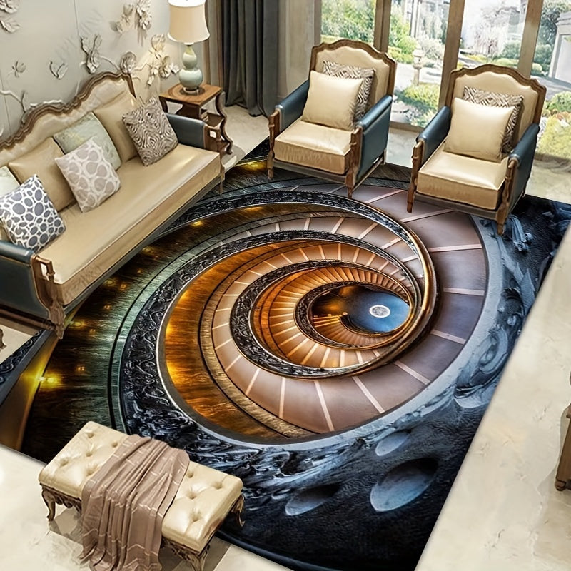 Enhance Your Home Decor with a Stunning 3D Spiral Staircase Pattern Area Rug, Perfect for Living Rooms, Bedrooms, and Bedside, Fashionable Illusion Design, Soft and Washable, Great as a Door Mat or Home Decoration Piece