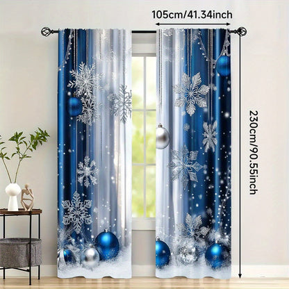 Christmas Blue Festive Curtains Set includes 2 pieces - Featuring Rod Pocket Design and Digital Printed Polyester Drapes perfect for Living Room, Kitchen, and Dining Decor (Rod Not Included)