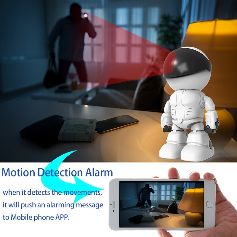 The HEIMANO Smart Robot WiFi Camera is an indoor dome camera with auto tracking, night vision, and mobile remote control. It serves as a security CCTV monitor for youngsters, and is powered by USB. Please note that a TF card is required for storage and