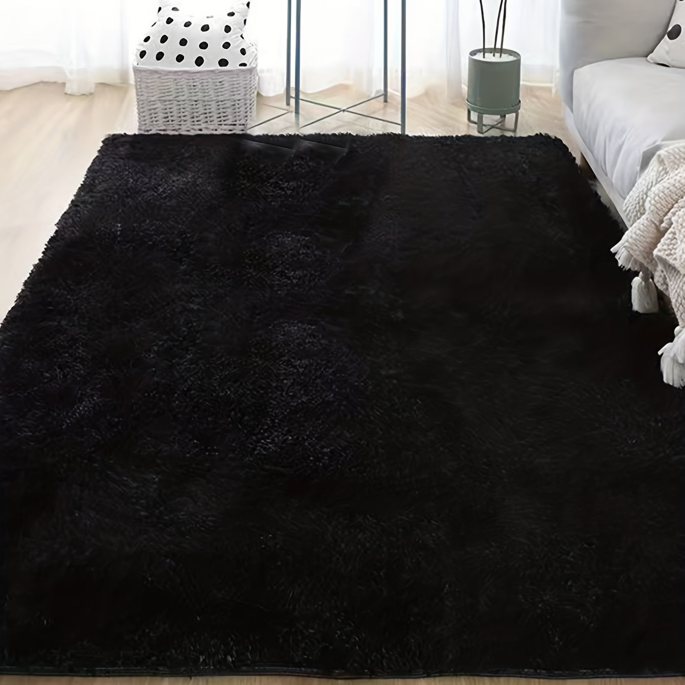 One piece of a shaggy rug, a fluffy floor mat, a simple plush area rug, a round soft area rug mat, a comfortable household carpet, perfect for your living room.