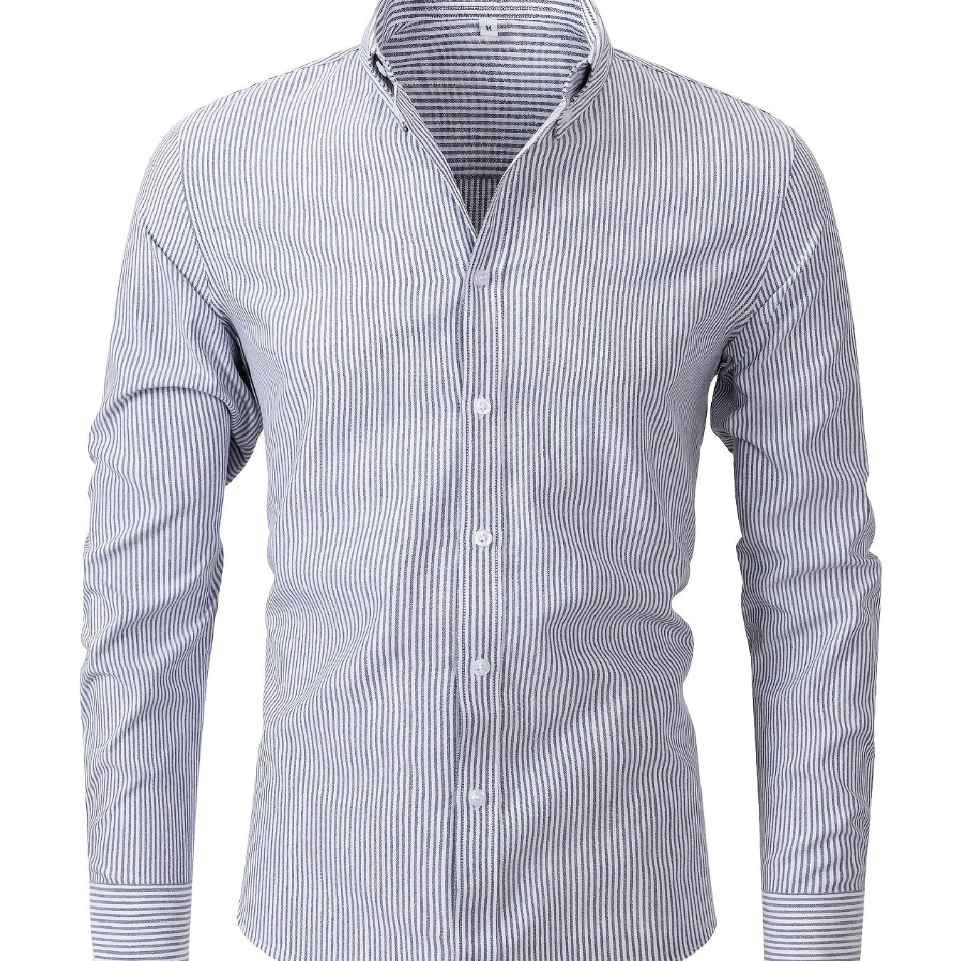 Men's high-end Oxford shirt for autumn in extended sizes, featuring a vertical stripe design and anti-wrinkle technology.