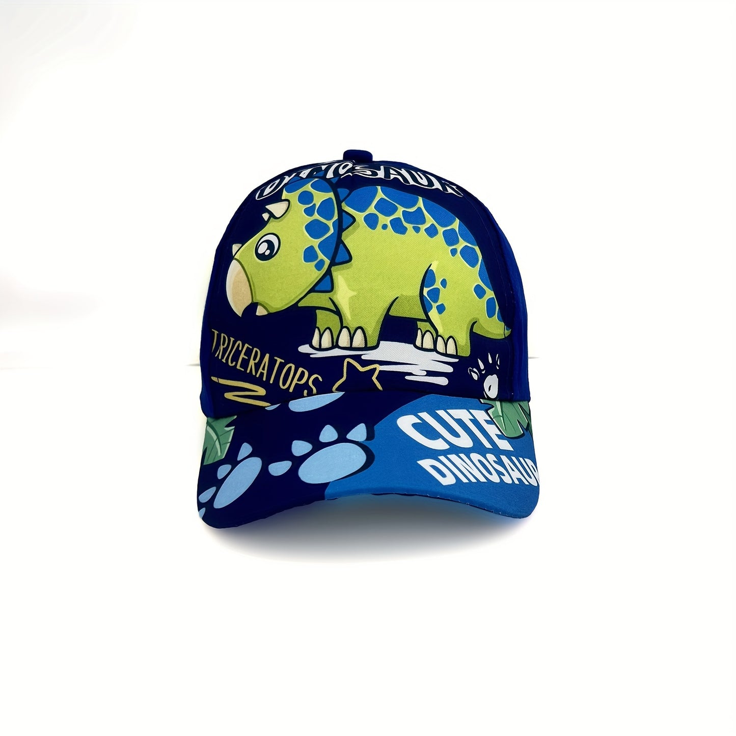 Adjustable cartoon dinosaur print baseball cap for boys and girls.