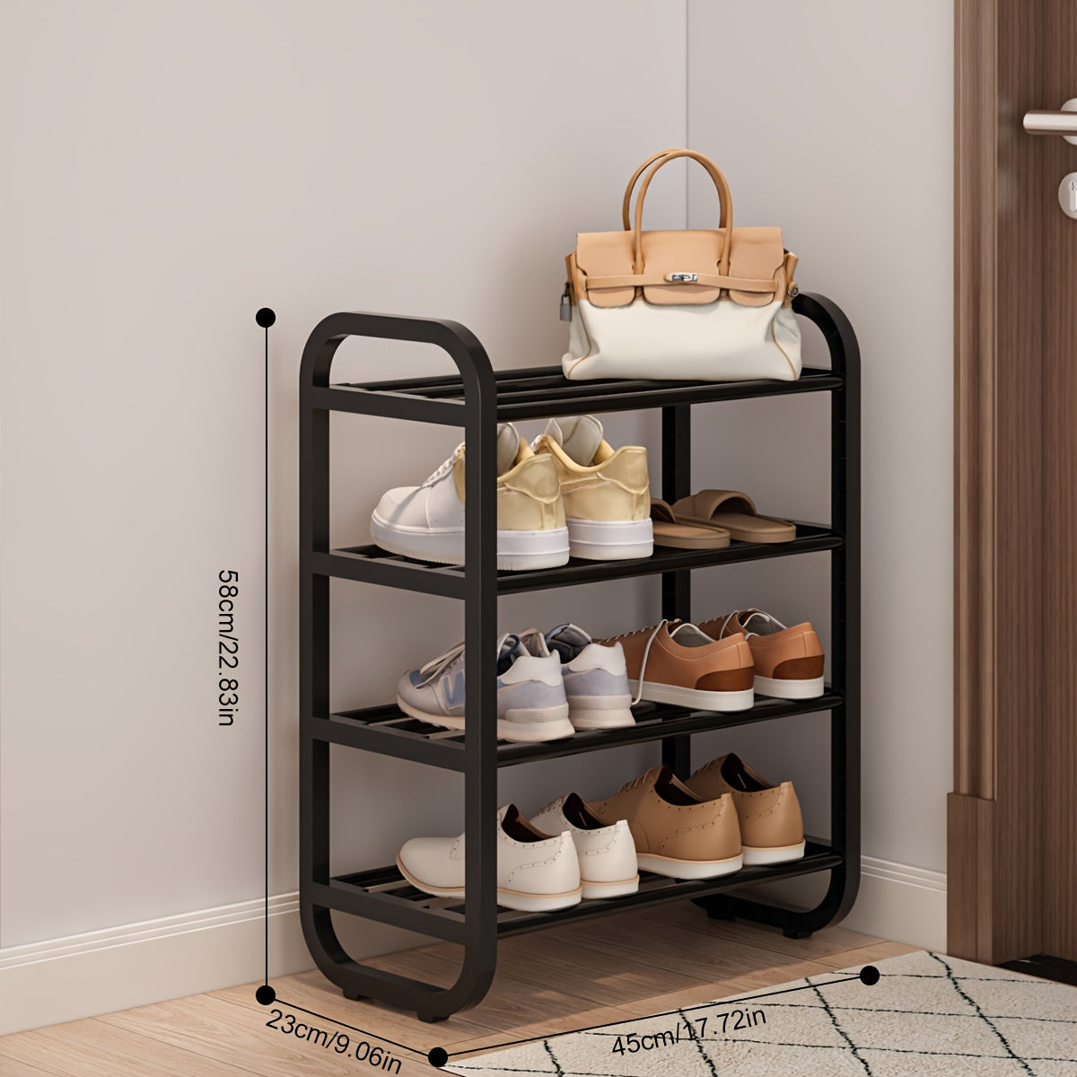 Compact 4/5-Tier Shoe Rack - Sturdy Metal & Plastic Organizer for Entryway, Front Door, and Hallway, Affordable, Tool Storage Solution, Shelf Unit