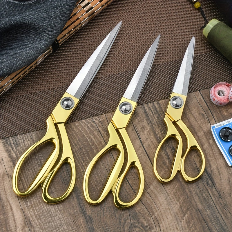 Ultra sharp stainless steel tailor scissors with golden-tone alloy handle - ideal for crafting, office, and home use, offering durable and precise cutting for sewing.