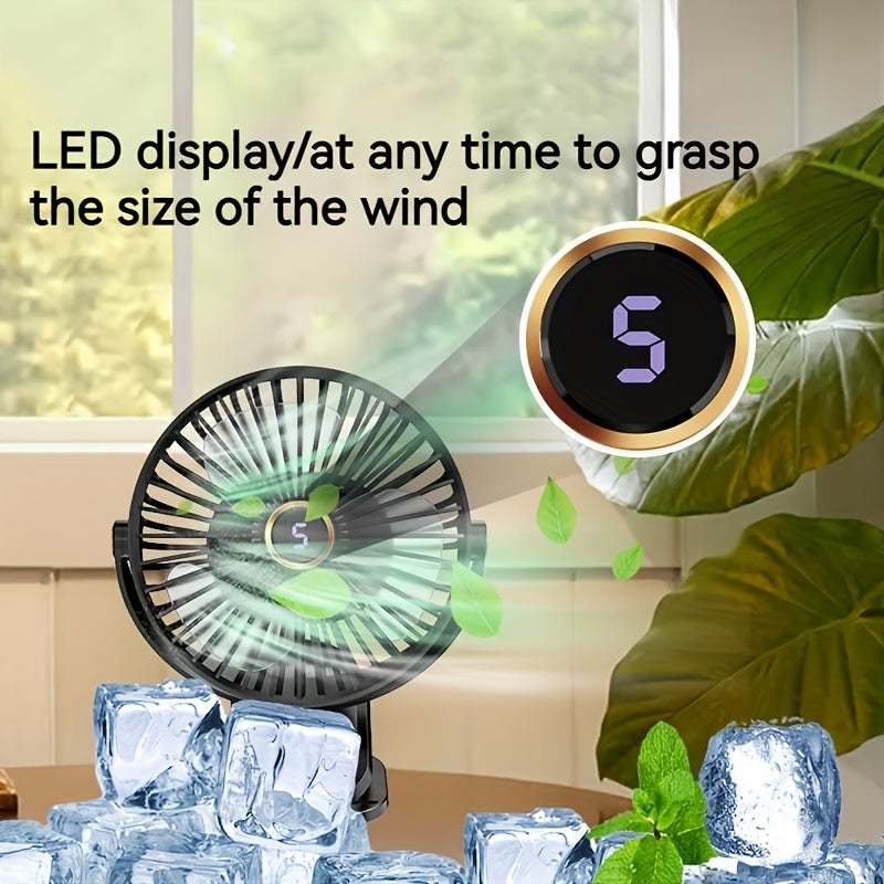 Compact LED Display Mini Desk Fan with USB Charging Clip, Night Light Feature - Quiet High-Speed Motor, Long-Lasting Battery for Office, Fishing, Camping, and Travel.