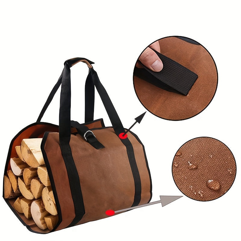 Sturdy PVC Log Carrier Bag for Outdoor Use – Effortlessly transport and store firewood with reinforced handles – Perfect for camping and as a fireplace accessory