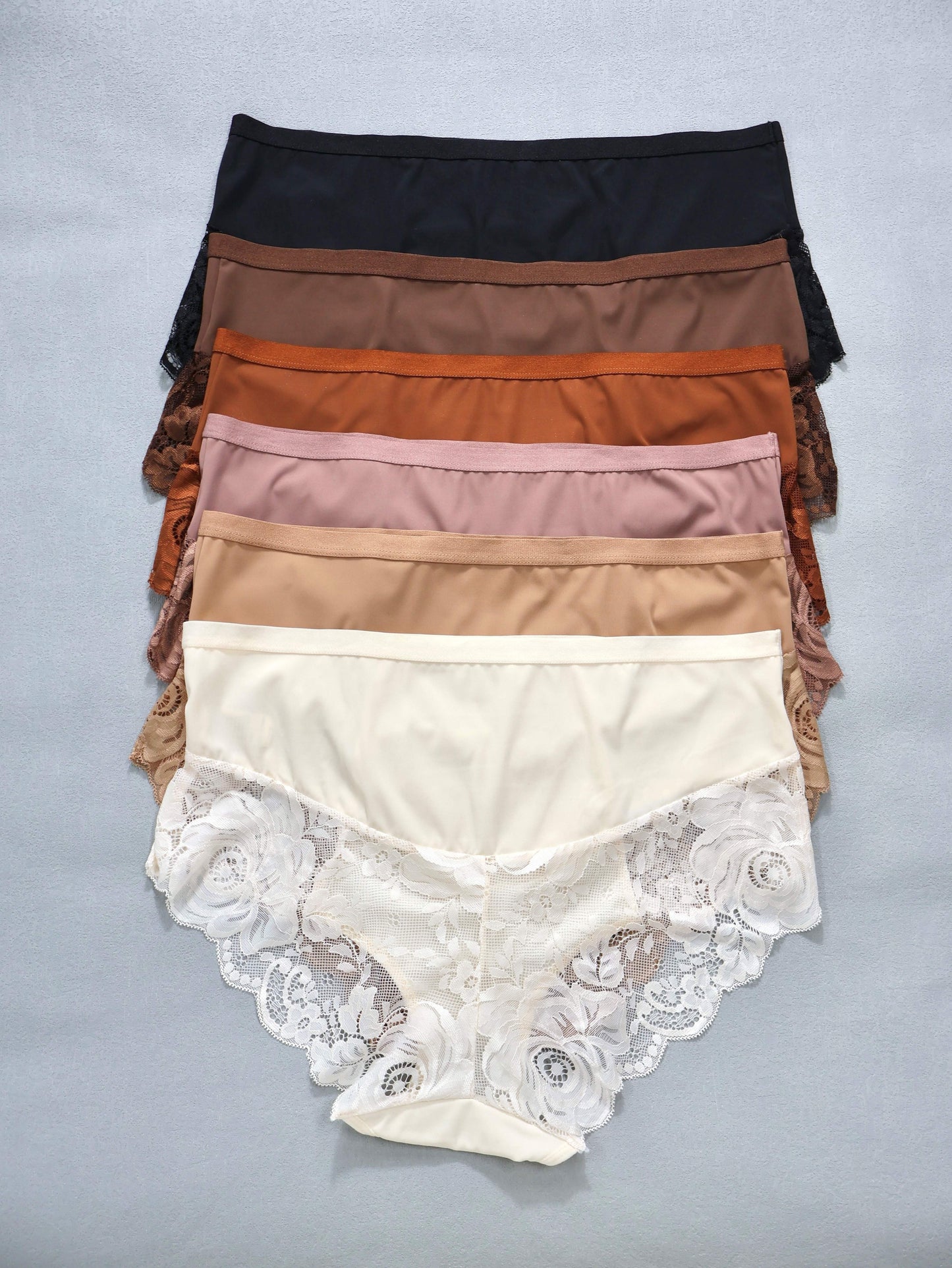 6pcs Women's Breathable Triangle Panties in Melard and Dark Colors with Sexy Lace, Large Size for Autumn and Winter