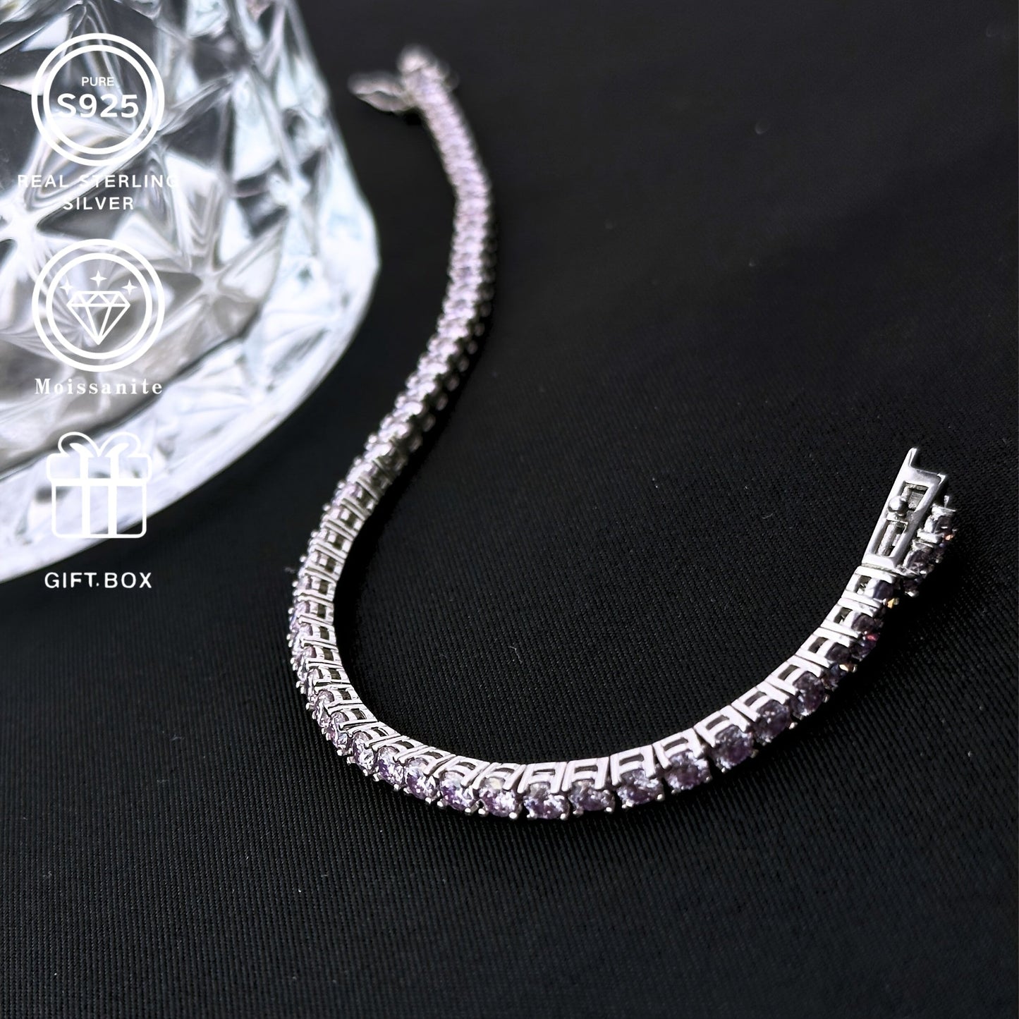 This stunning Moissanite tennis bracelet is made for both men and women, with a dazzling S925 silver round chain showcasing a single precious stone. It's an ideal gift for birthdays, Valentine's Day, weddings, or Christmas for any bride.