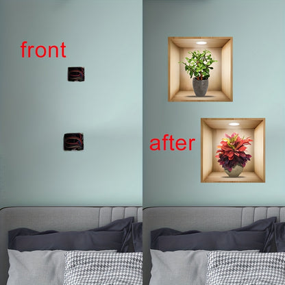 4 Green Plant 3D Wall Stickers for Home Decor, Self-Adhesive and Removable.