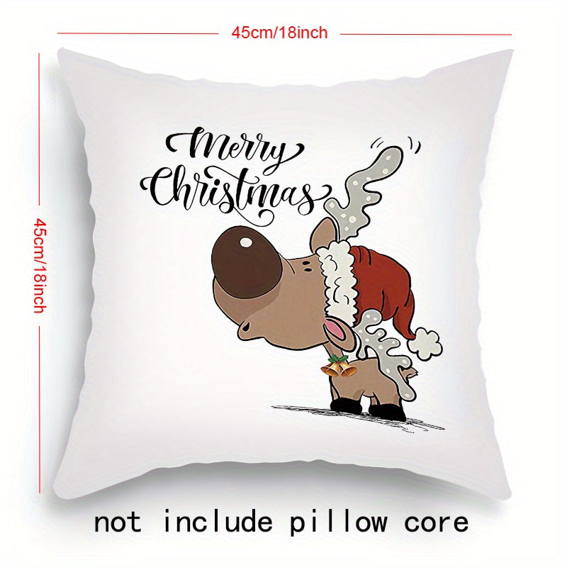 Set of 4 Christmas-themed pillowcases with various designs, 45.72cm X 45.72cm.