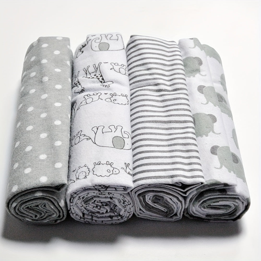 4 pieces of Flannel Swaddle Blankets and Receiving Blankets - 100% Cotton, One Size (76.2 X 76.2 cm) perfect for Home Decor and as Halloween or Christmas Gifts