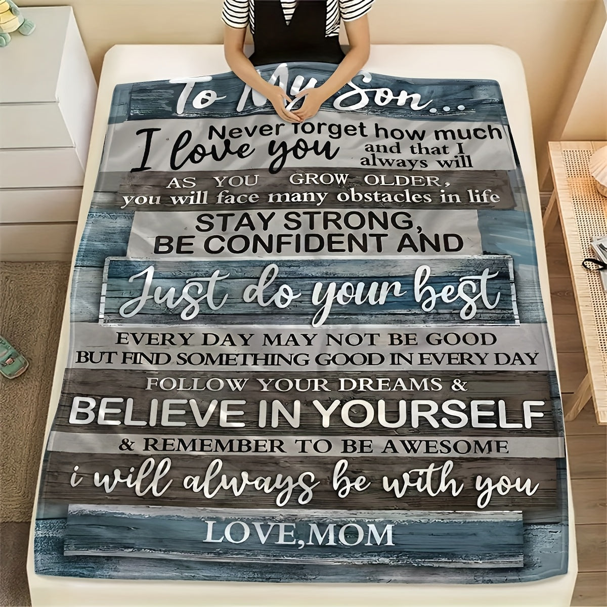 Gift from Mom to Son: Personalized Blanket - Perfect for Birthdays, Graduations, and Valentines- Gifts for Grown Sons - Sentimental Gesture from Mother.