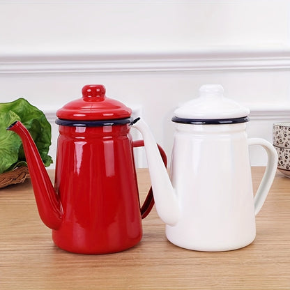 Retro Thickened Enamel Tea Kettle - 1.1L capacity, perfect for making coffee, oil, milk tea, and more. Ideal for both summer and winter drinkware, these enamel kettles are a stylish addition to your home kitchen. Great for back to school supplies.