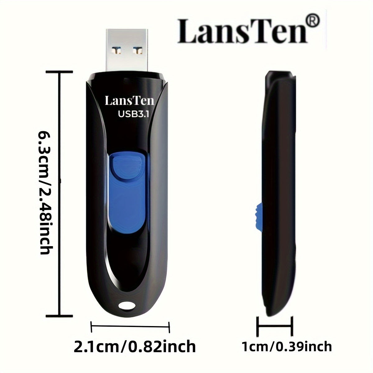 LansTen High-Speed USB 3.1 Flash Drive with Type-C to USB 3.1 Adapter, Available in various capacities, Durable Zip Drive for Computer Storage