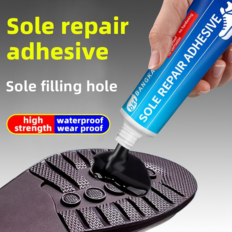 High-quality shoe sole repair adhesive, waterproof and wrinkle-resistant. Comes with rubber-compatible application tool.