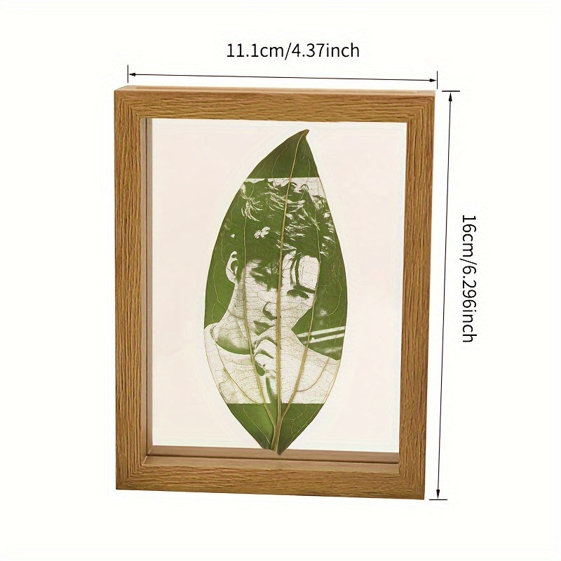 Customized Leaf Portrait Single Picture Frame - Personalized Artwork Gift for Couples, Birthday, Anniversary, Wedding, Valentine's Day - Wooden Frame for Adults Ages 14 and up - Unique and High-Quality Artistic Memento