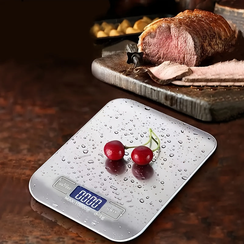 Digital Kitchen Scale, Stainless Steel Food Scale with LCD Display, Portable Electronic Weighing Tool. Battery Operated, Made of ABS Material. Non-Food Contact. Includes 2 AAA Batteries (Not Included). Ideal for Coffee, Baking, and Cooking Measurement.