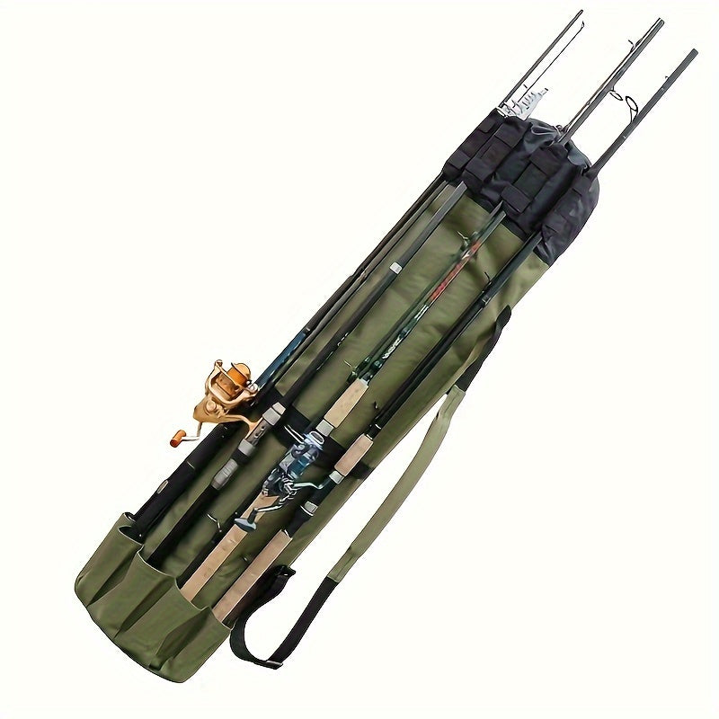 Durable, large waterproof green fishing rod bag with drawstring closure.