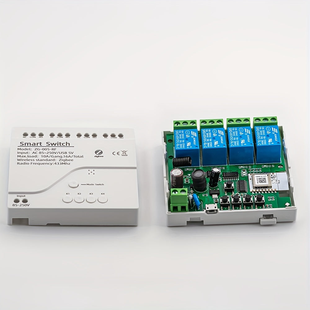 4-way Zigbee relay for switches, remote control, AC85V-250V/USB5V, up to 2200W/10A