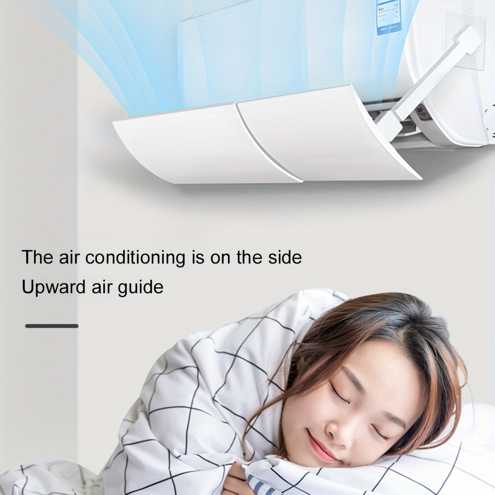 Extendable design Adjustable Air Conditioner Wind Deflector, Universal AC Vent Shield made of plastic, with manual 180° angle adjustment and no electricity needed for air flow control.