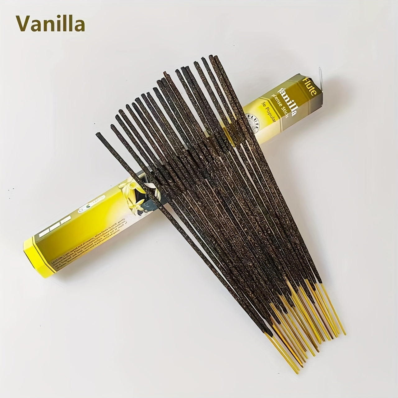 Box of 20 incense sticks in assorted fragrances like Vanilla, Sandalwood, Cherry, Women's, White Rose Yoga, and Lavender. Ideal for yoga, meditation, and home decor. Experience the scents of India.