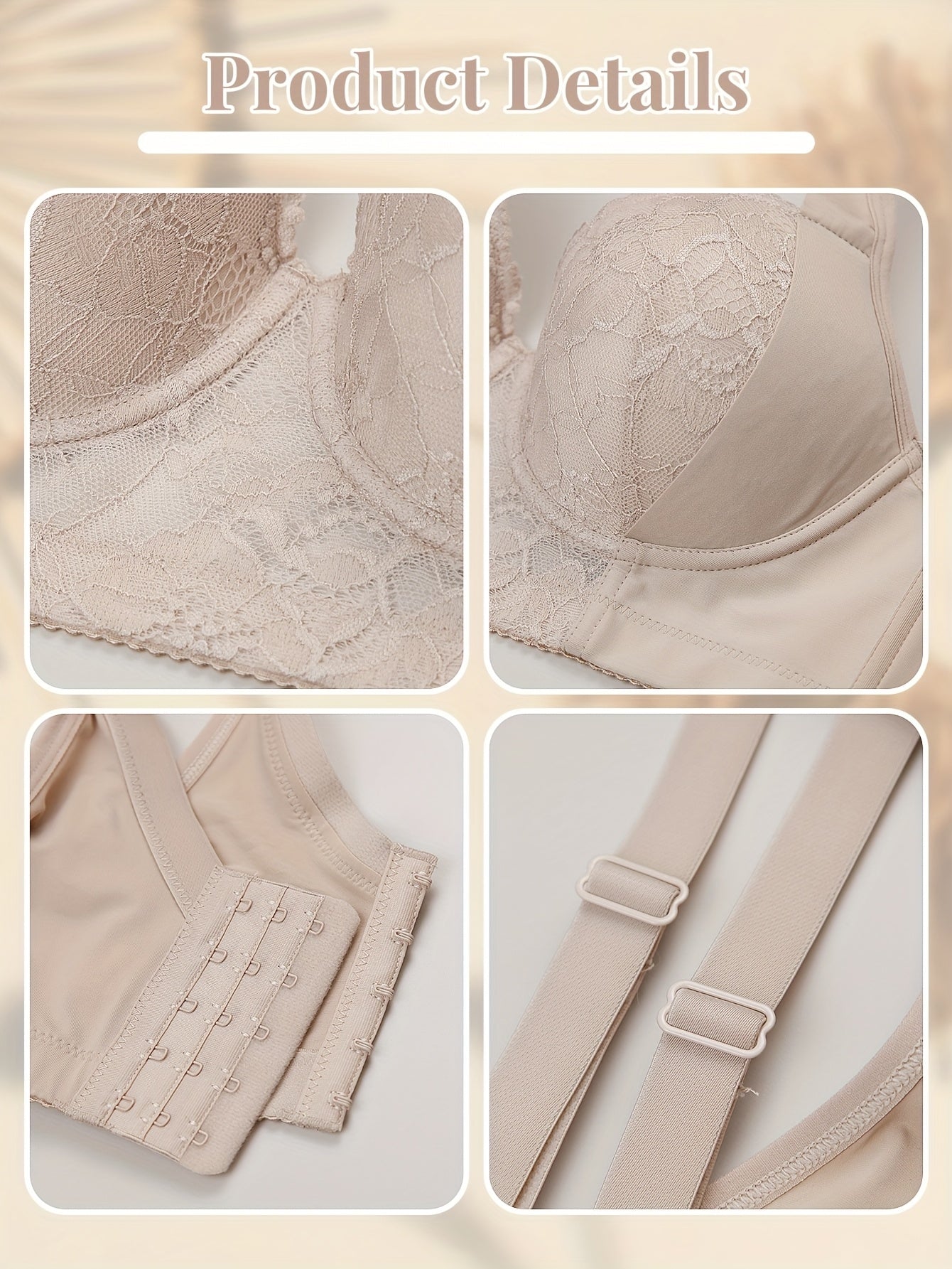 Elegant lace push-up bra with enhanced support and non-removable pads. Hand washable with white floral lace detail. Feminine undergarment for comfortable wear.