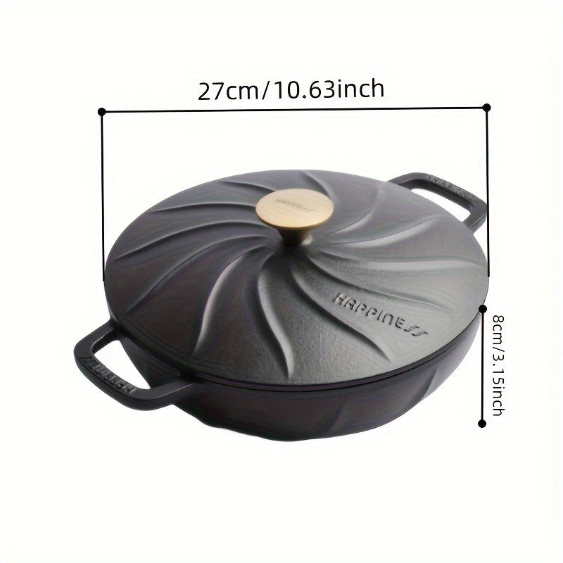 27.0 cm Pre-Seasoned Cast Iron Stockpot - Multipurpose Cookware for Gas, Oven, and Grill, Versatile Dutch Oven with Lid