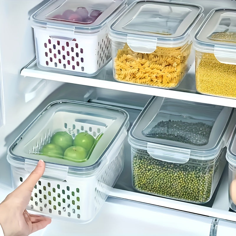 6-Pack Bpa-Free Plastic Food Storage Containers with Lids for Refrigerator, Airtight Bins for Freshness, Drainage Box Set for Fruits, Vegetables, Kitchen Organization.