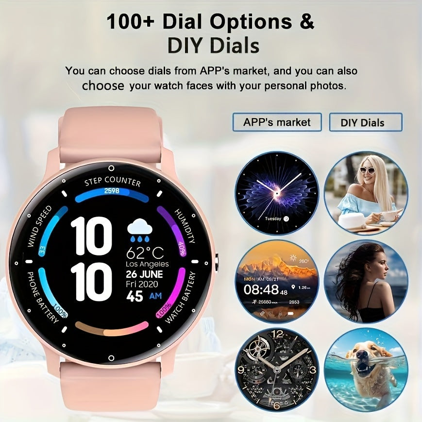 PEJE Smart Watch with 3.53cm Full Touch Screen, 100+ Sports Modes, Weather & Music Control, Voice Assistant, Fitness & Health Tracking, USB Charging, Glitter Embellishment, Silica Gel