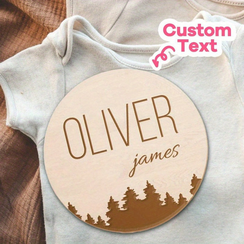 Customized Round Wooden Sign - Personalized with Name and Footprint, Birth Keepsake in White