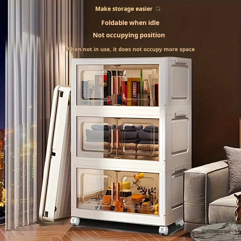 Spacious Foldable Storage Cabinet on Wheels - Weatherproof, Dust-resistant & Bug-proof, Convenient Magnetic Doors for Quick Retrieval - Great for Snacks, Books, Toys, Clothing & Office Essentials - Versatile for Any Room in the Home - Recommended for