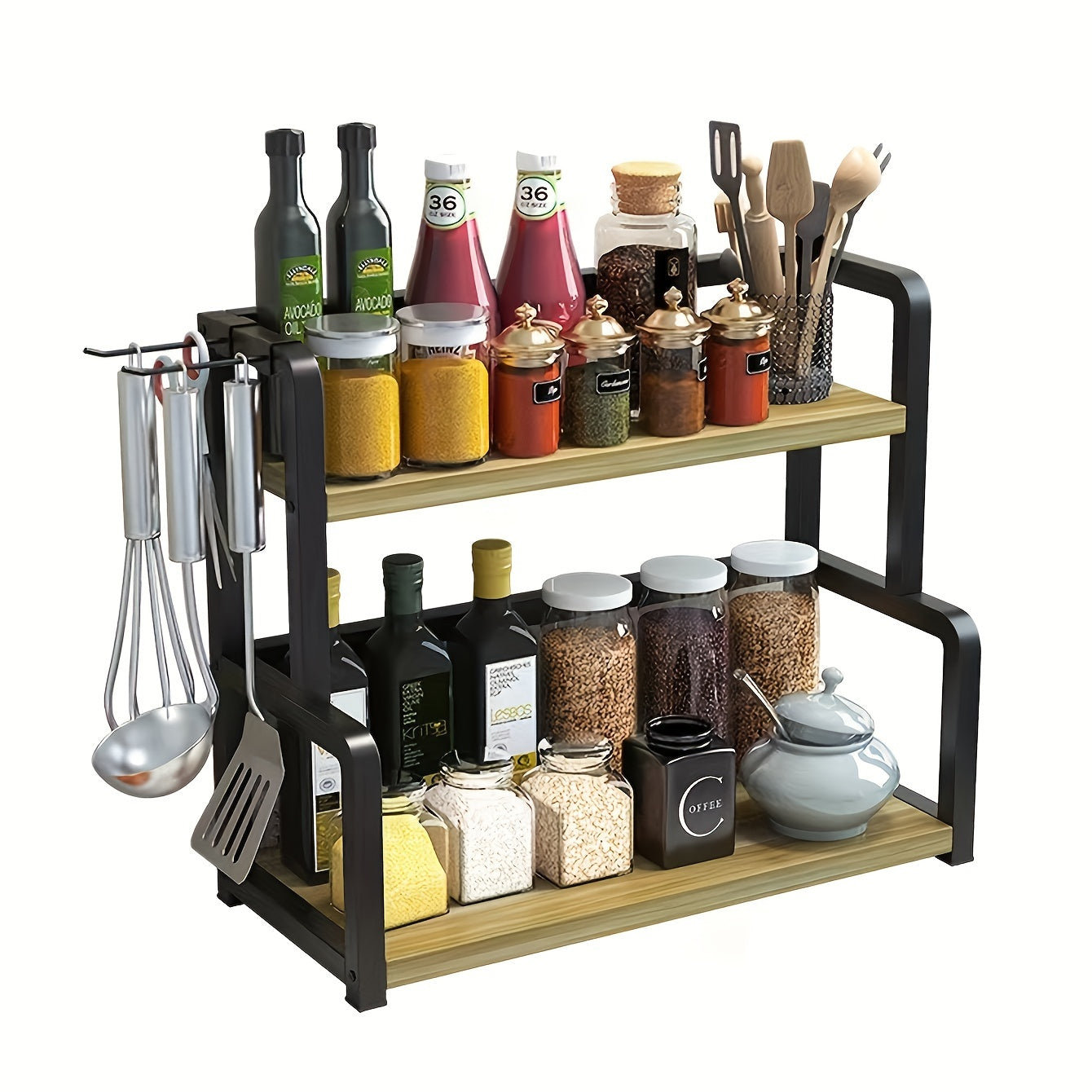 1pc Stainless Steel Kitchen Storage Rack with Multi-layer Seasoning Storage to Save Countertop Space.