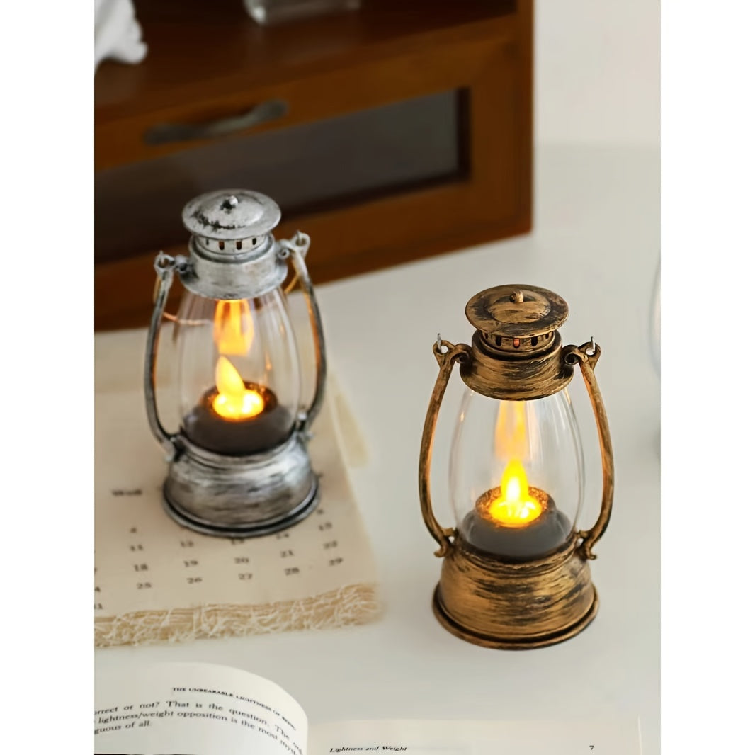 Mini lantern table lamp with touch switch, battery-powered. Made of plastic with non-rechargeable button battery. Suitable for different rooms. Includes light source.