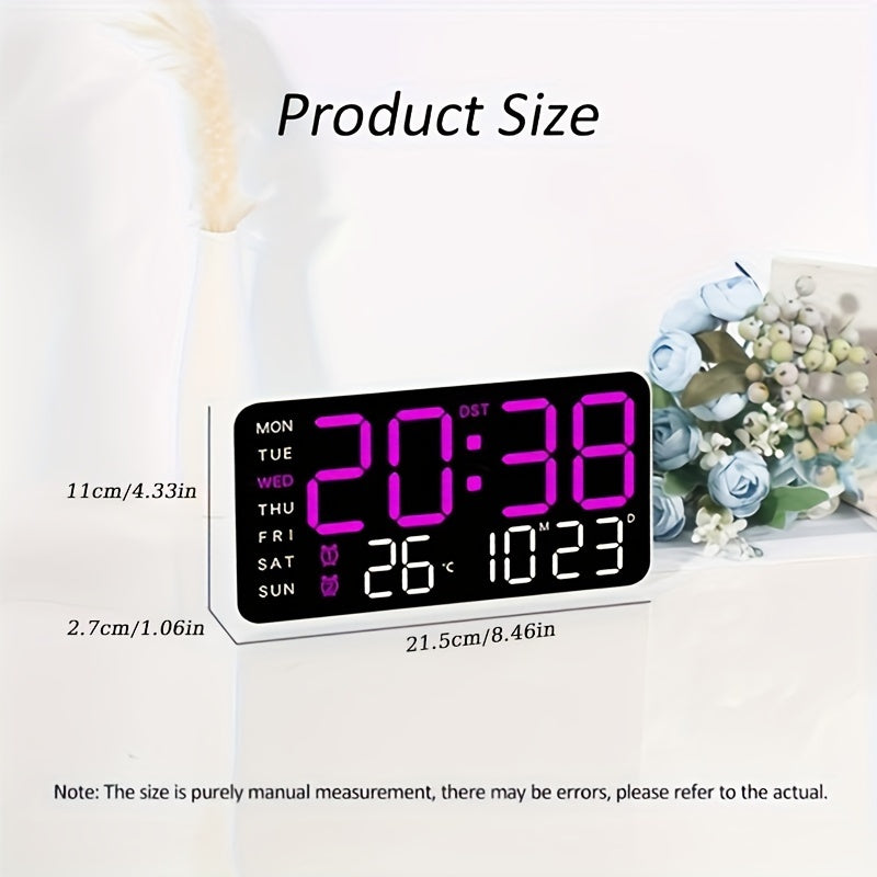 Voice-Activated Wall Clock with Temperature, Date, Time, Alarms, and Snooze - Sleek Design, Battery-Powered - Ideal for Bedroom.