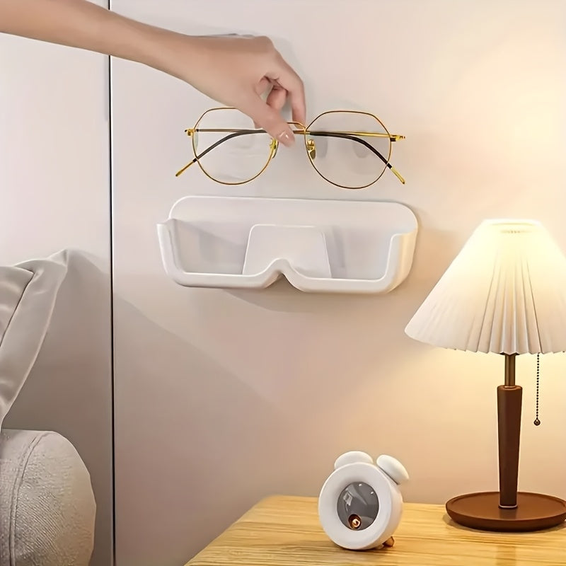 Sleek White Wall-Mounted Glasses Storage Rack - Stylish Display Shelf for Eyewear & Accessories, Easy Installation, Perfect for Home or Retail Settings