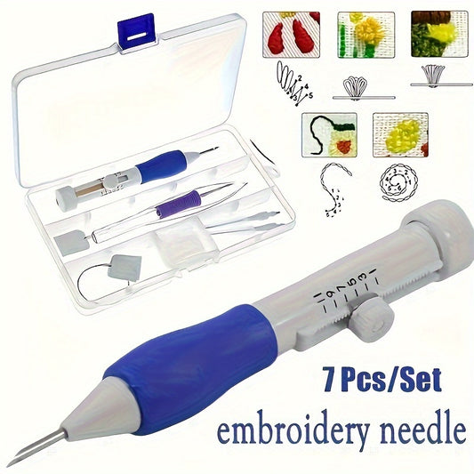 7-piece embroidery punch needle set for hand weaving and sewing.