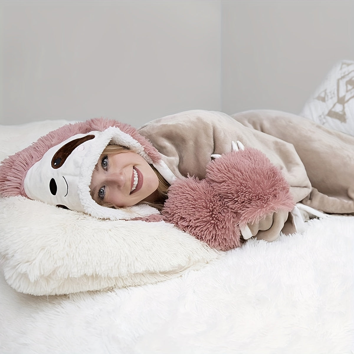 Adorable Sloth Wearable Hooded Adult Blanket - Soft Cozy Plush Flannel & Sherpa Hoodie Throw Cloak Wrap - Perfect Sloth Gift for Women