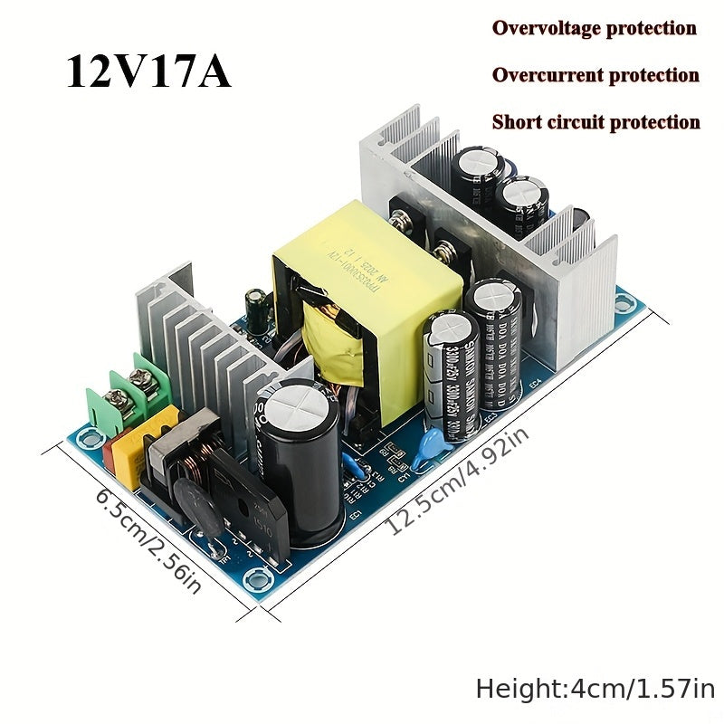 High-power switching power supply module with AC220V input and DC5V12V output options, with built-in boards available in various current capacities.