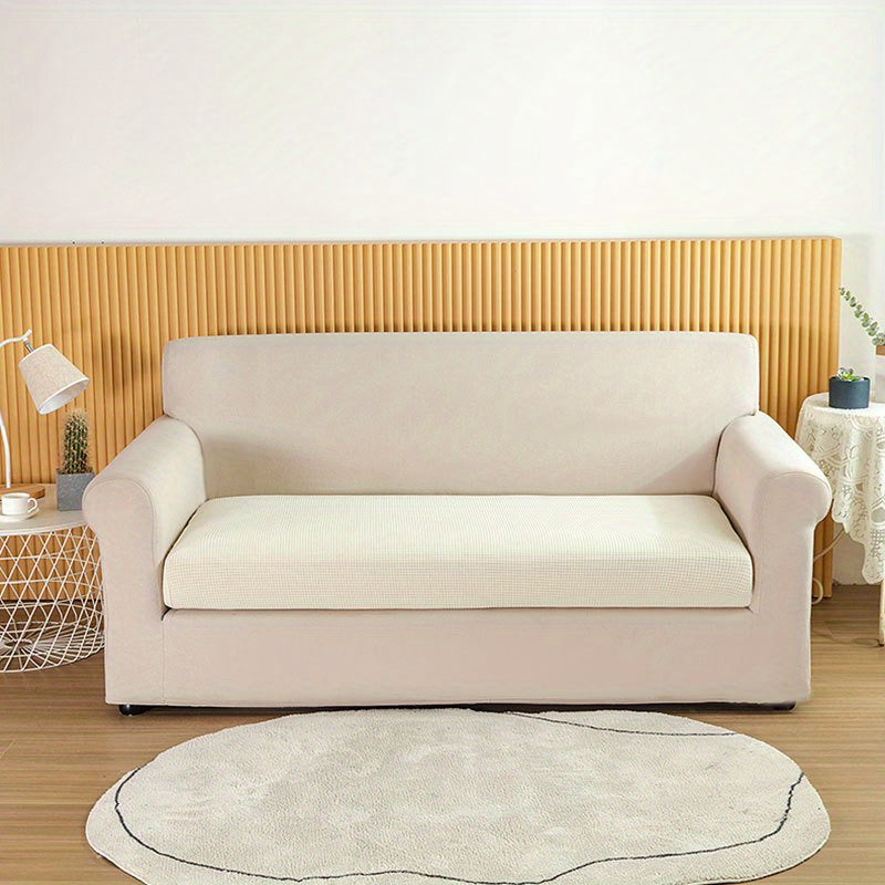 Waterproof Jacquard Sofa Slipcover protects furniture with elastic cover. Polyester material enhances home decor.