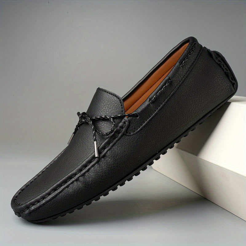 Men's bowknot moccasin loafers, comfy non-slip slip-on driving shoes for spring and summer.