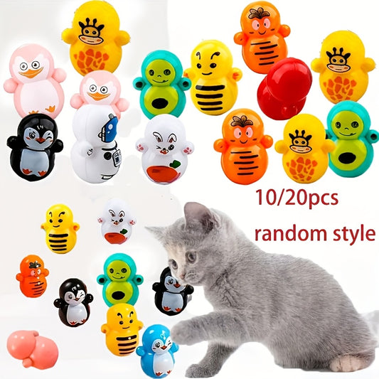 10/20 cat rolling toys in various styles, durable plastic, interactive, no electricity needed.