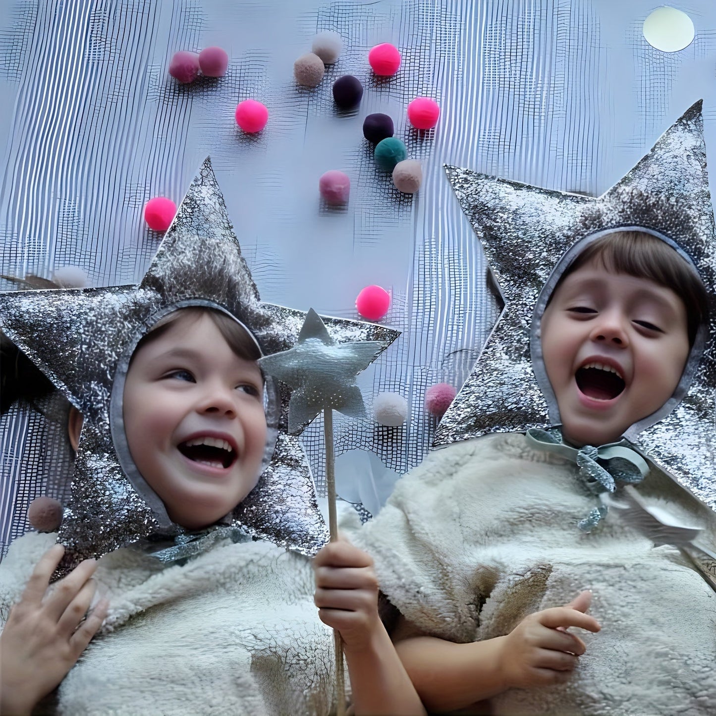 Silver-grey Christmas tree and star hair accessory, perfect for young ones, ideal for birthday parties and photoshoots - a cute fairy tale costume headpiece.