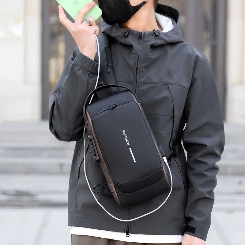 Stylish sling bag with password lock for men and women, perfect for daily commute and casual outings.