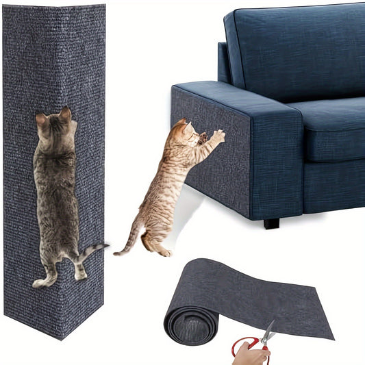 Self-adhesive cat scratching mat, 39.88cm x 199.9cm, durable synthetic fiber, protects furniture, great for DIY cat furniture.