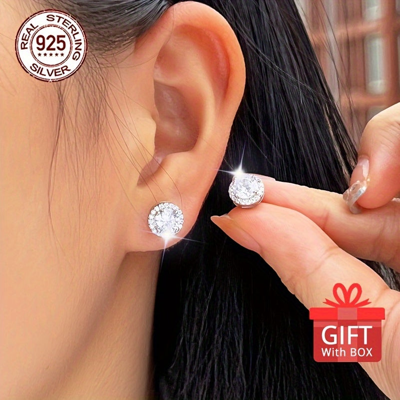 Get a pair of timeless heart-shaped synthetic zirconia stud earrings, perfect for any occasion. Made of 925 sterling silver plated material, these earrings are hypoallergenic and feature a simple round design. They come in a beautiful gift box, making