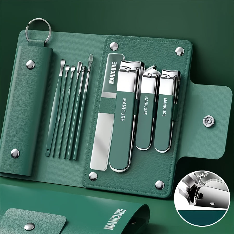 10-piece manicure set includes nail clippers, ear spoon, and other personal care tools for grooming at home or while traveling. Great gift idea!