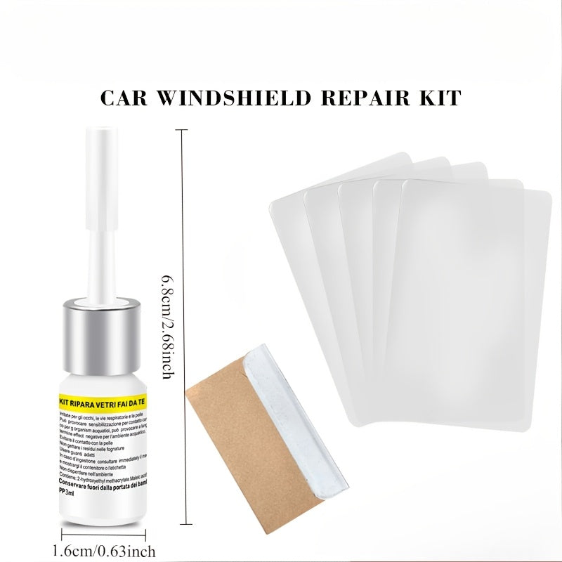 Windshield repair set uses nanofluid technology to fix chips and star-shaped cracks in automotive windshields.