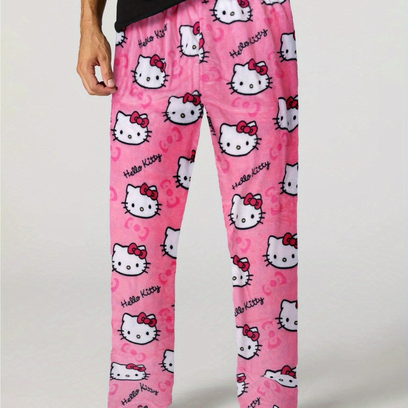 New men's flannel pajama pants for autumn and winter, featuring a cute KT print. Keep warm and stylish while at home.