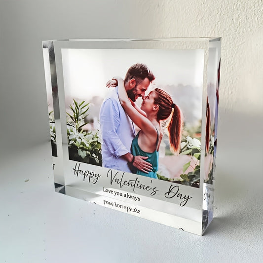 Acrylic Photo Block with Custom Engraving for Special Occasions - Perfect for Valentine's Day, Anniversaries, Birthdays, and Home Decor - Thoughtful Christmas or Valentine's Gift Idea.