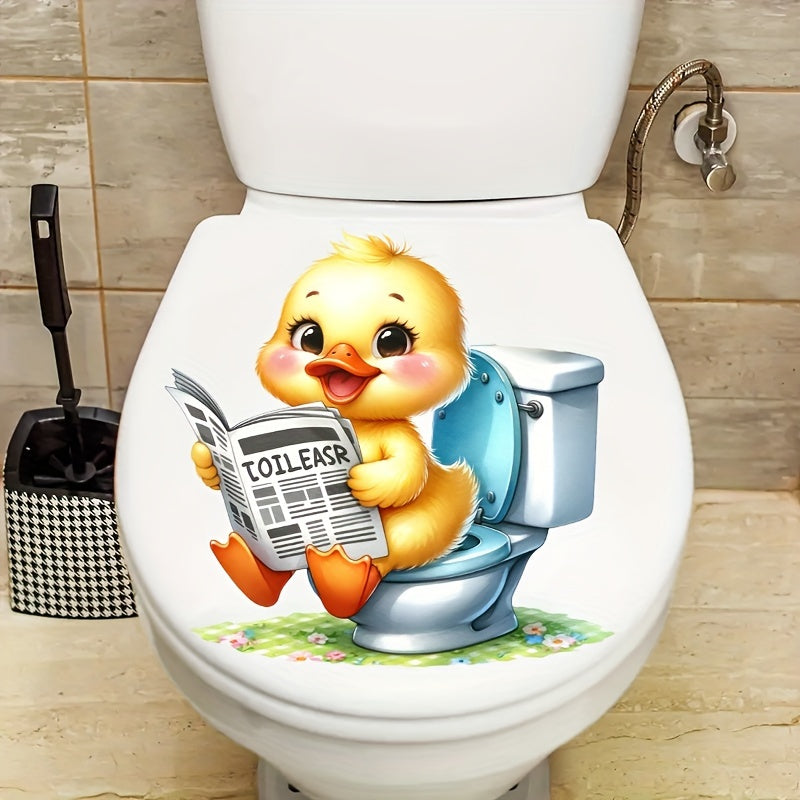 Quackie Cute Duckling Toilet Decal - Waterproof, Self-Adhesive, Animal Theme, Square Shape, Reusable Decorative Decal for Bathroom, Ceramic Surface Compatible.